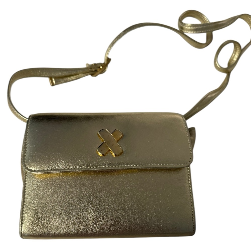 Small shoulder bag in gold leather. With decorative gold X. VGUC - Picture 4 of 5